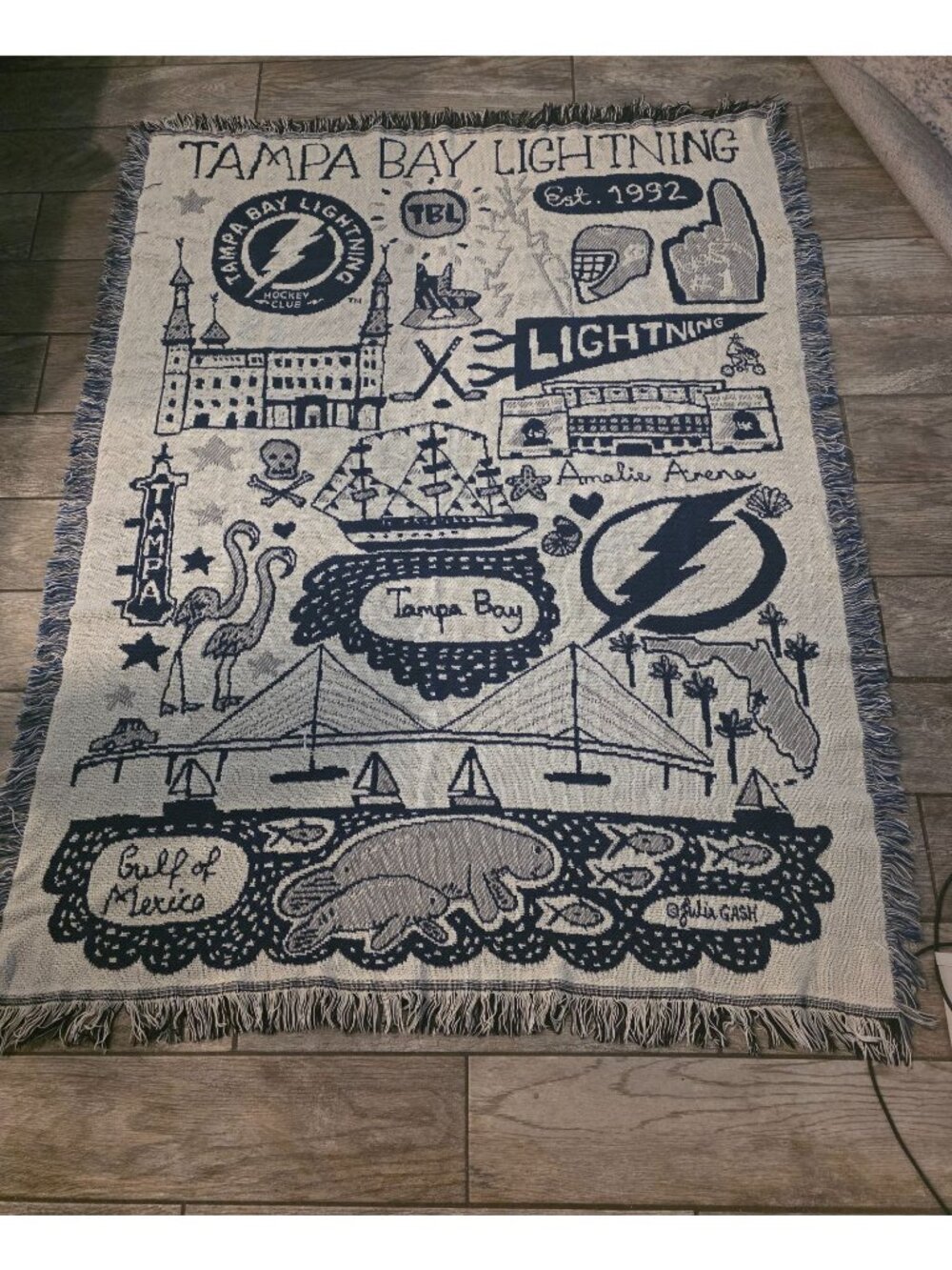 Tampa Bay Lightning  Julia Gash Collectible Afghan Tapestry Blanket 60 X 47